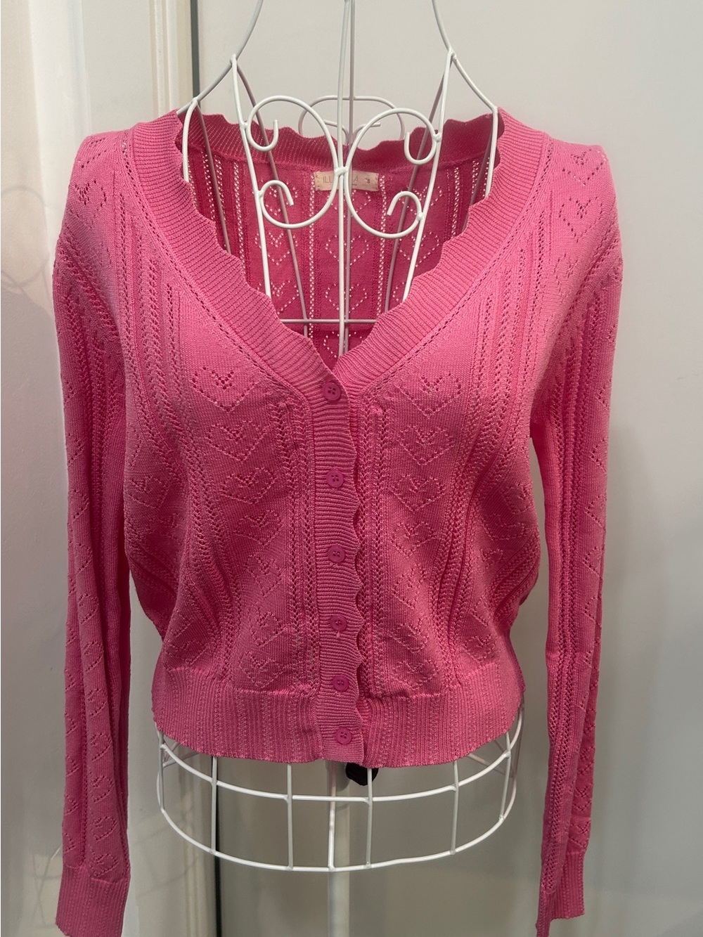 Pink Hearts Pointelle Knit Cardigan